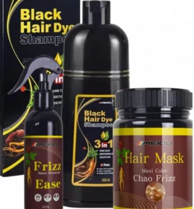 Hair Dye Shampoo Tinte Orgánico para las canas 3 en 1 (Incluye Shampoo, mascarilla y spray)