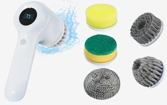 Cepillo de limpieza de baño 5 en 1, fregador eléctrico, pantalla LED, cepillo de limpieza eléctrico multifuncional