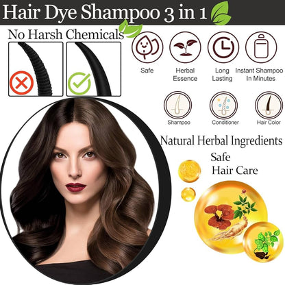 Hair Dye Shampoo Tinte Orgánico para las canas 3 en 1 (Incluye Shampoo, mascarilla y spray)